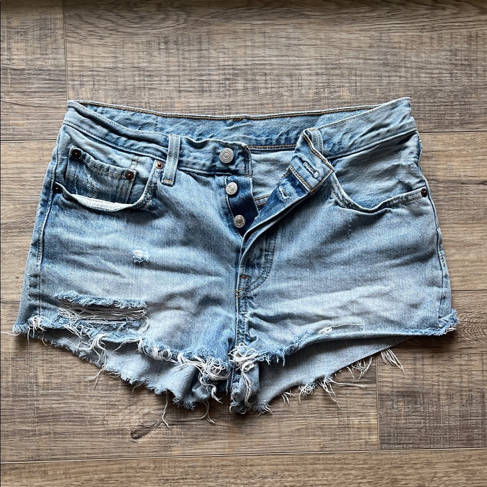 Levi's Light Blue High Waist Distressed Jean Shorts
